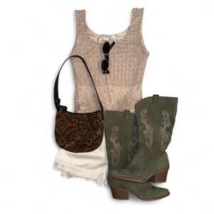 Vintage Vtg boho indie festival fairycore ethereal crochet lace tank top